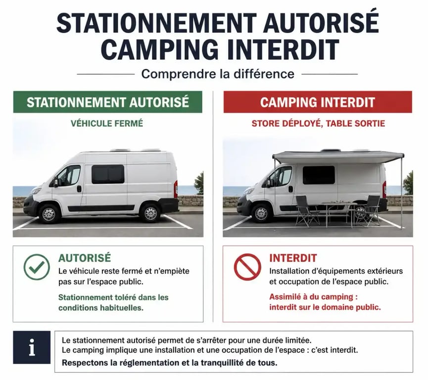Différence entre stationnement et camping pour un voyage en camping-car