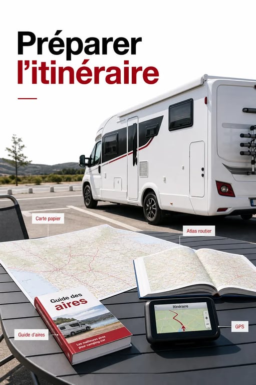 Carte voyage camping car : comparaison visuelle entre carte papier, atlas, guide et GPS pour préparer un trajet
