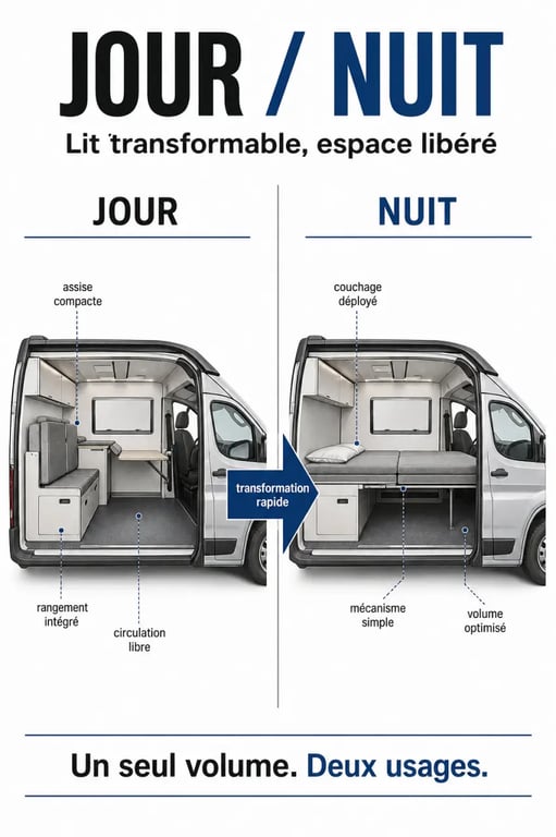Aménagement lit fourgon : lit transformable et gain de place