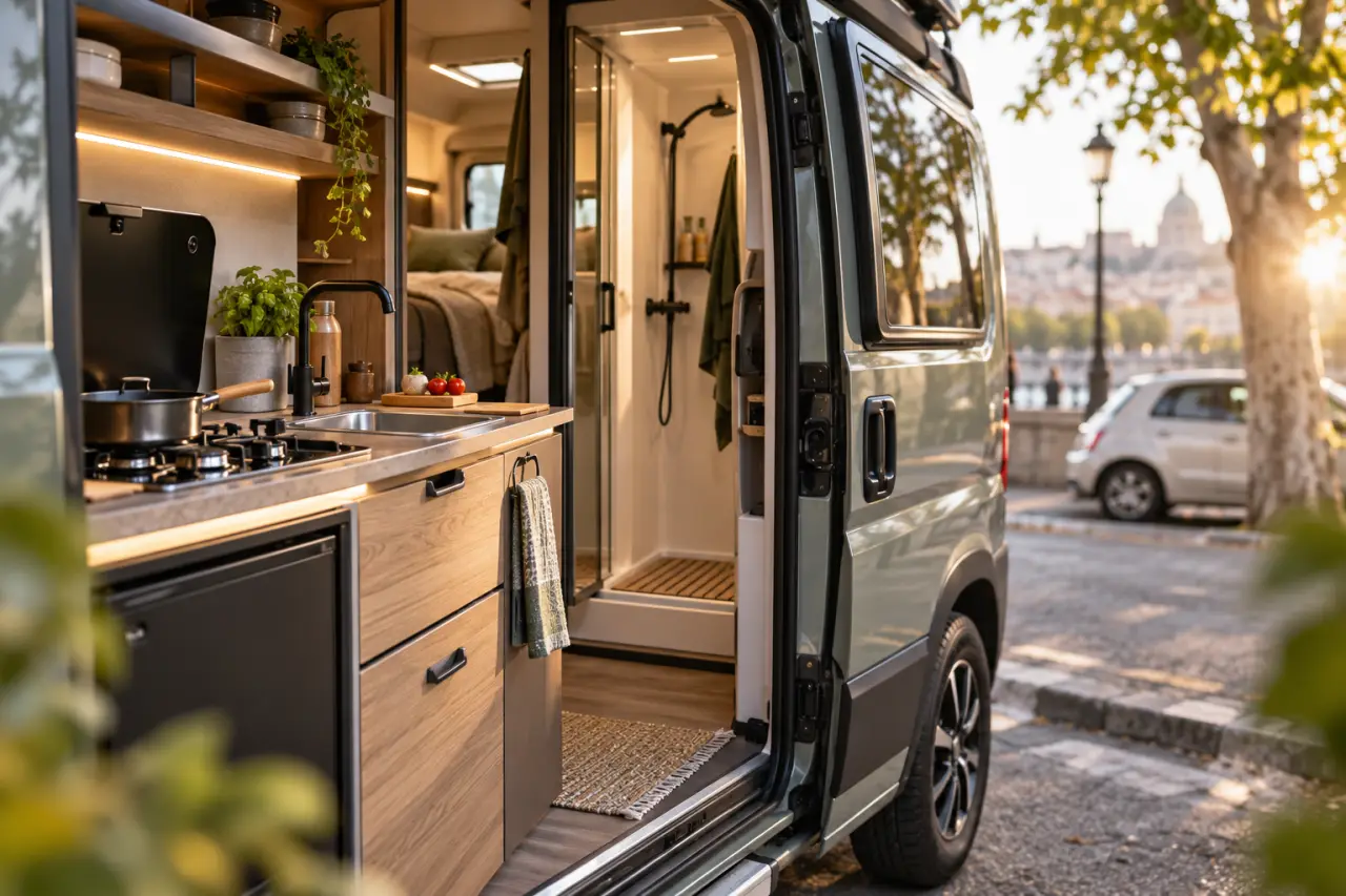 Petit camping-car : plus facile à garer sans renoncer à la cuisine ni à la douche