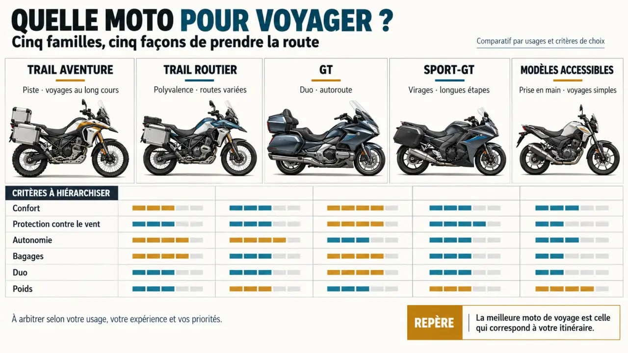 Les 50 meilleures motos pour voyager classées par catégorie et usage