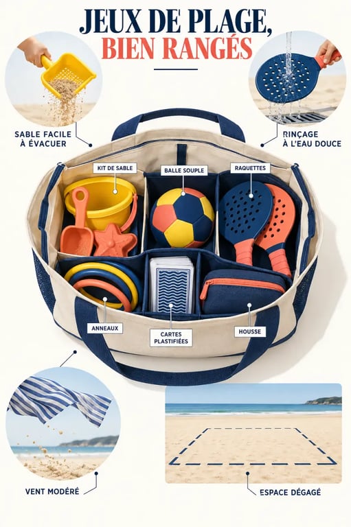 Jeux de plage compacts et faciles à transporter dans un sac de vacances