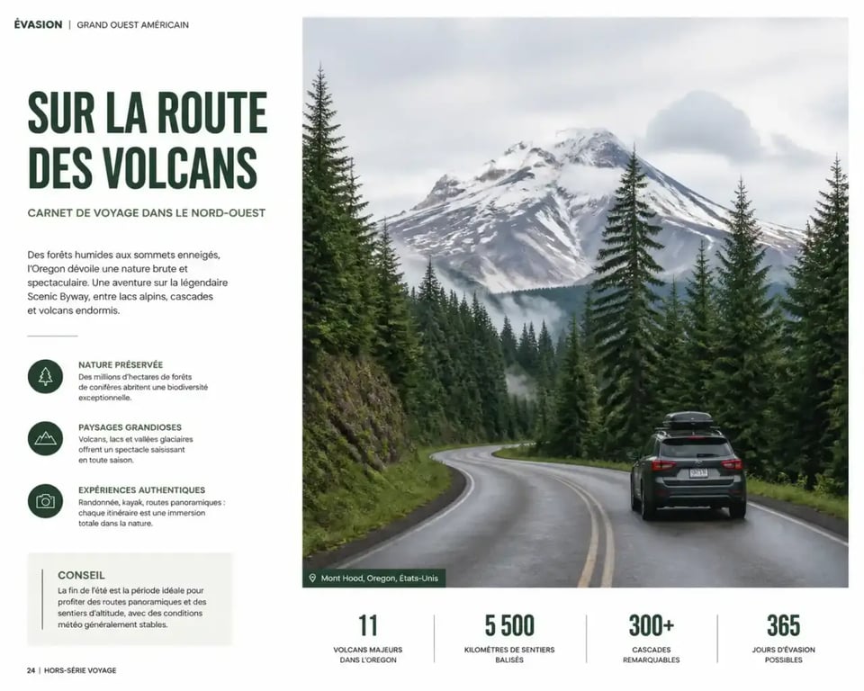 Road trip north usa sur une route panoramique du Nord-Ouest américain entre forêts et volcans