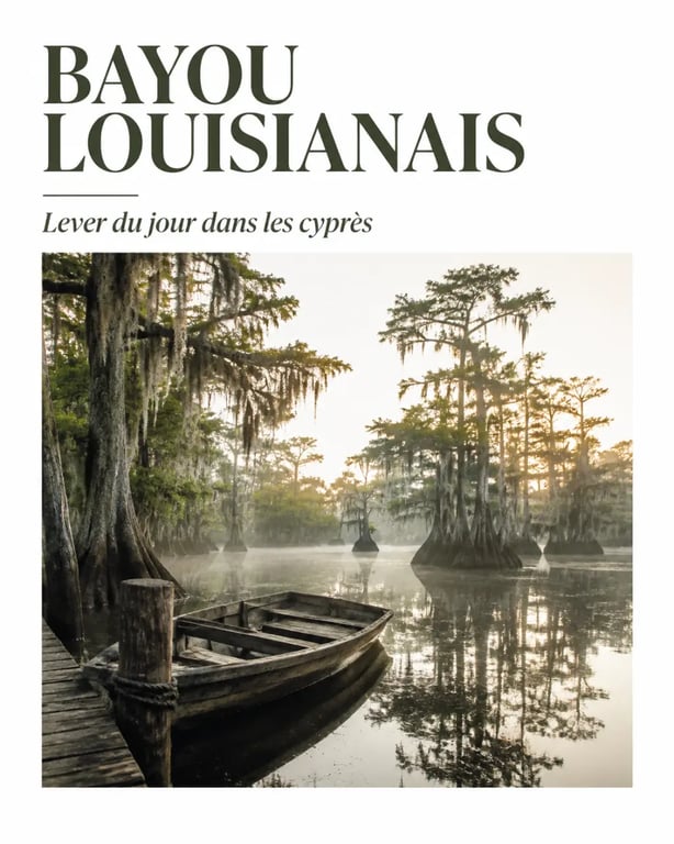 Road trip louisiane dans les bayous de Louisiane avec cyprès et eau calme au lever du jour