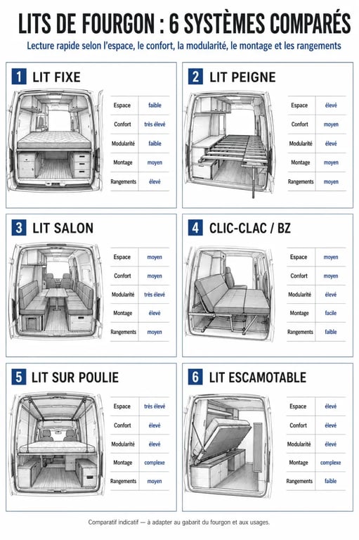 Aménagement lit fourgon : comparaison des principaux systèmes de couchage
