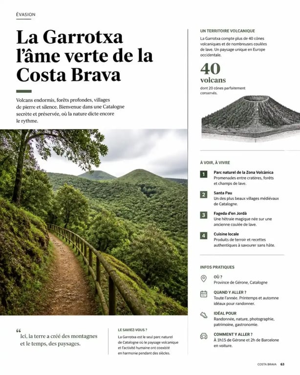 Road trip Costa Brava dans la Garrotxa, paysage volcanique et sentier forestier près de Santa Pau