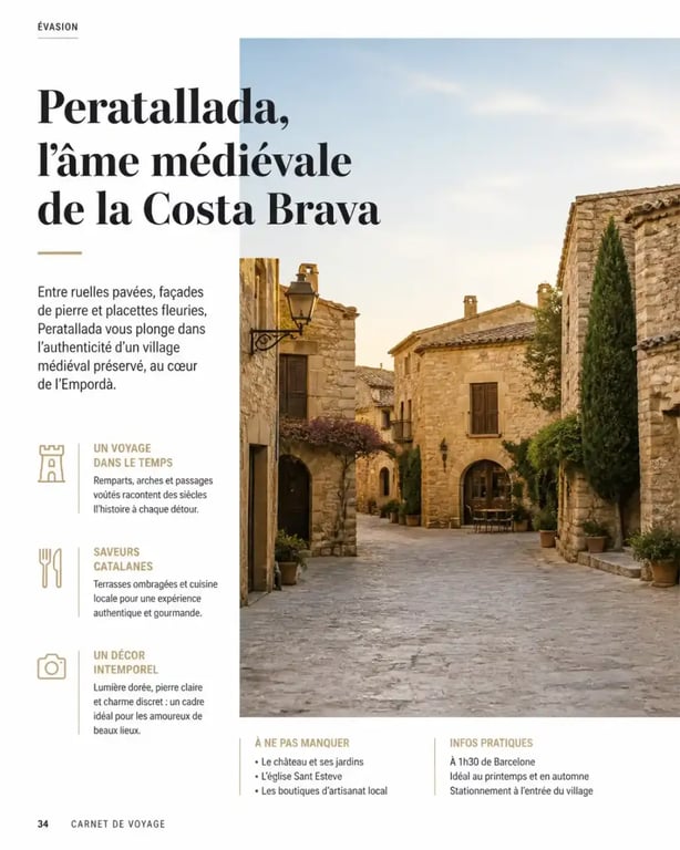 Road trip Costa Brava dans le village médiéval de Peratallada, ruelles de pierre et façades claires